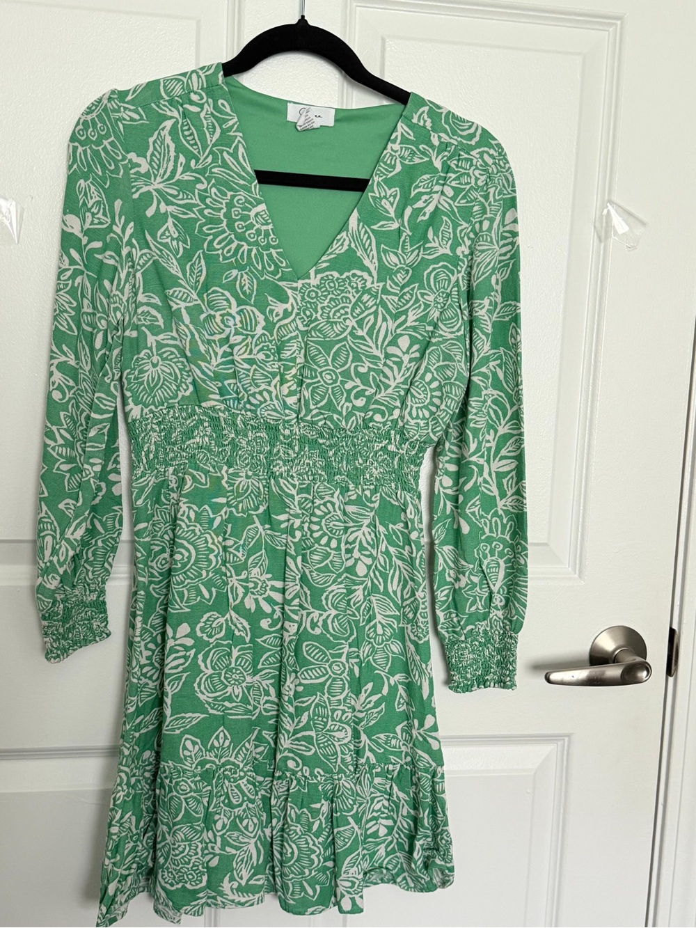 Green Floral V-Neck Smocked fit and flare Dress